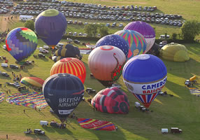 balloons gathered at Tiverton balloon festival